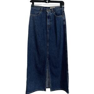 Eddie Bauer Women's sz 4 Maxi Skirt Denim Jean Pockets Slit Classic Cotton